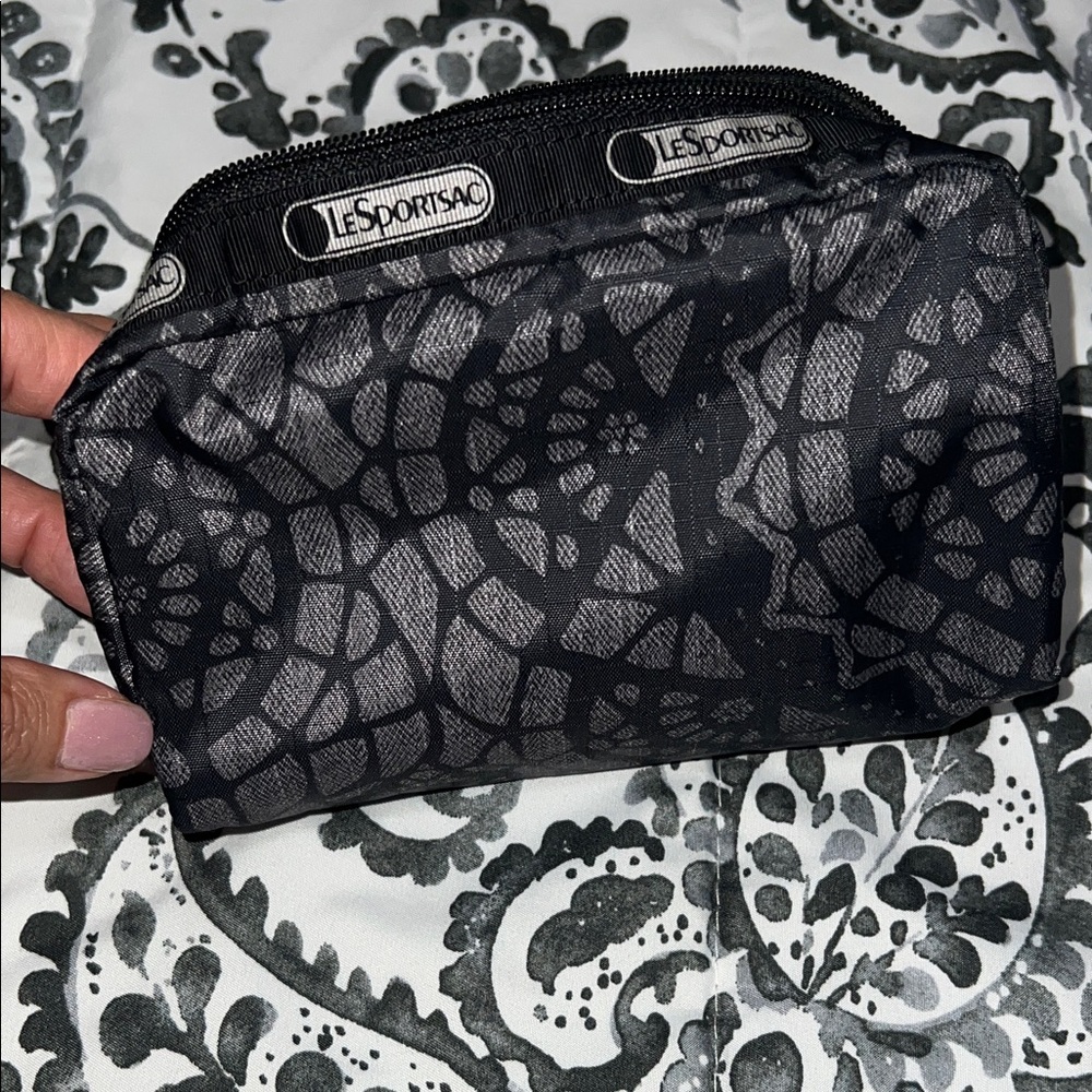 LeSportsac Black and Gray Lace Cosmetic Bag